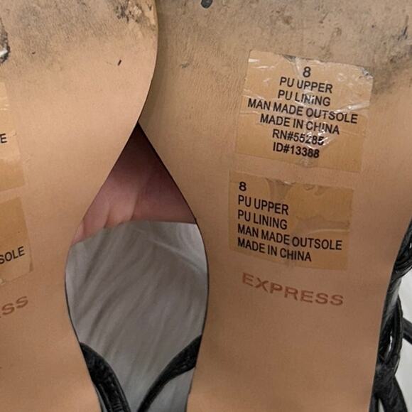 Express Black Pointed Toe Croc Strappy Ankle Strap Stiletto Heel Cocktail 8 - Picture 6 of 6